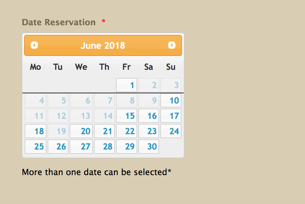 Calendar than can select multiple dates